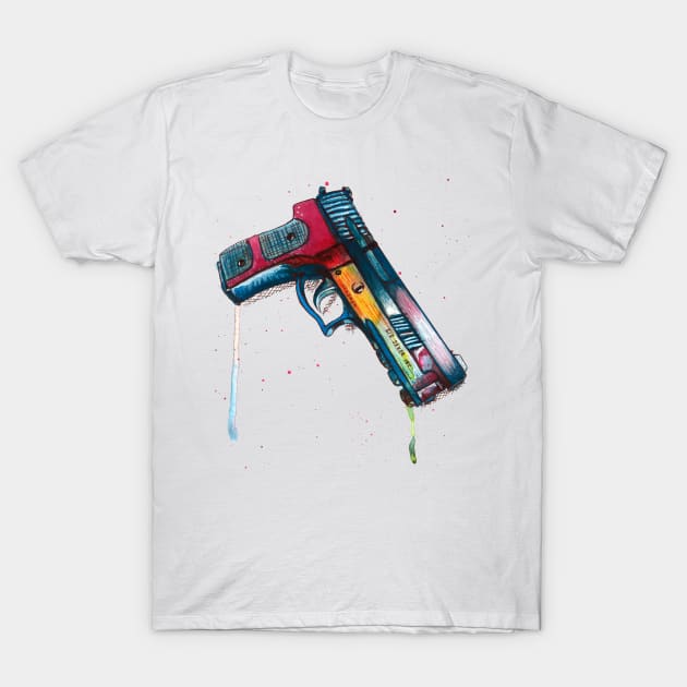 Watercolor Sig Sauer gun - make color not war T-Shirt by Agras